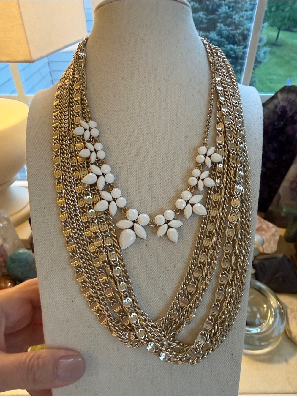 J Crew white floral and 2 Gold Multi-Strand sarah coventry necklace lot